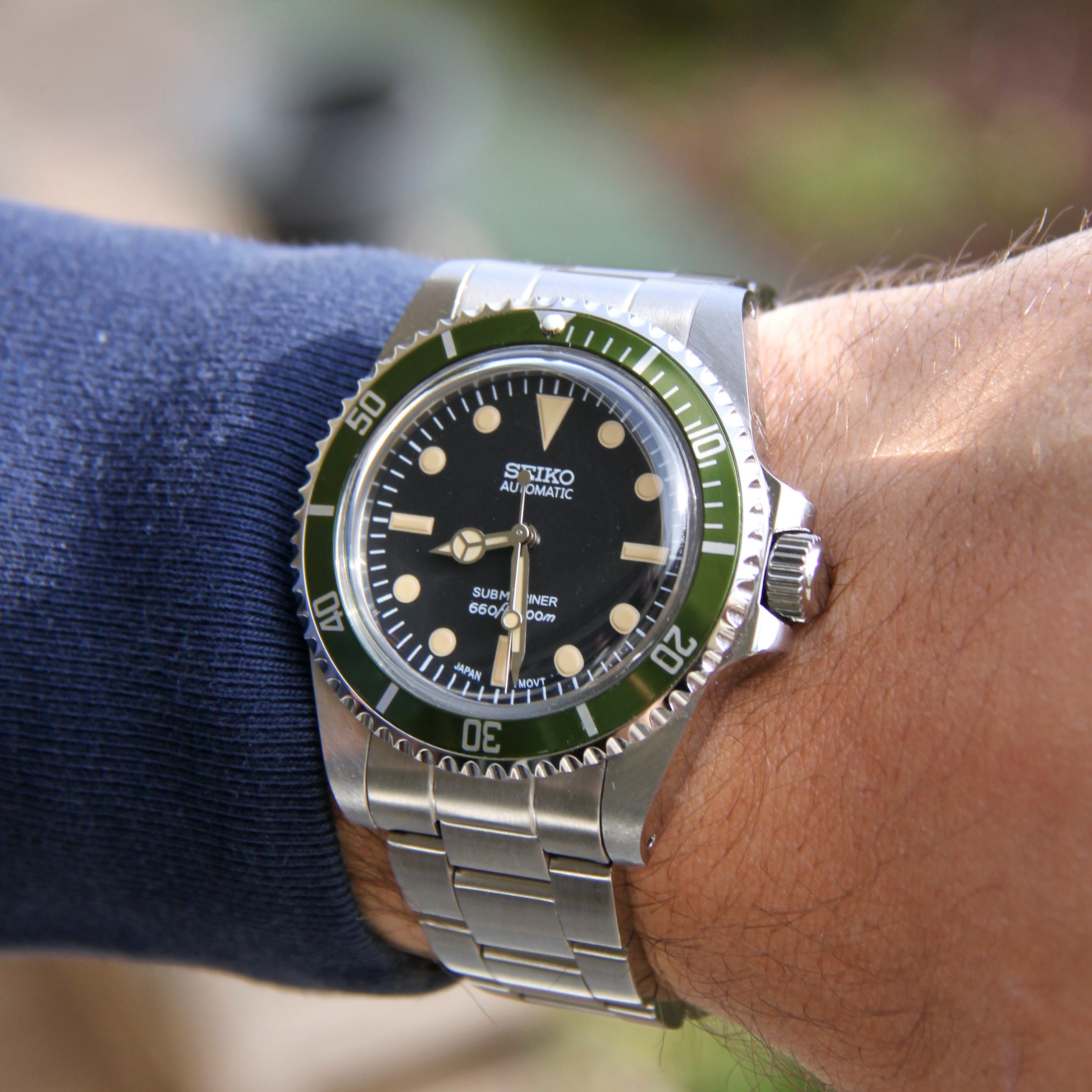 Seiko Submariner Green Line Bezel Hommage automatic Diver Watch