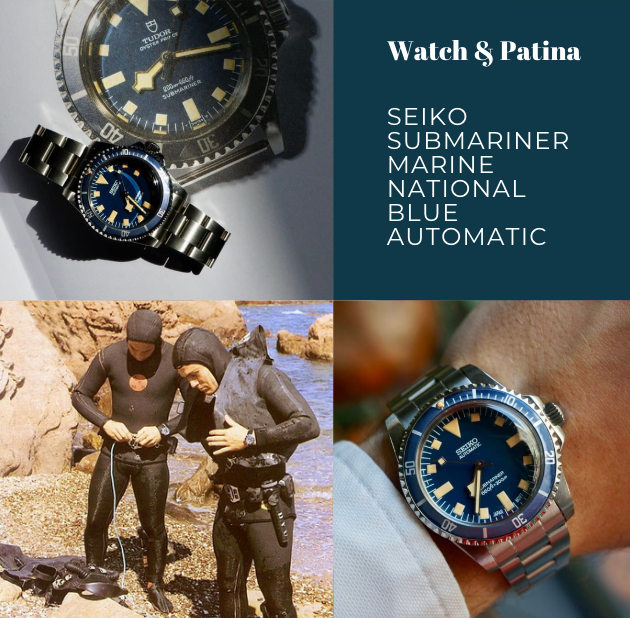 Seiko Submariner automatic Snowflake blue dial ghost bezel Marine National