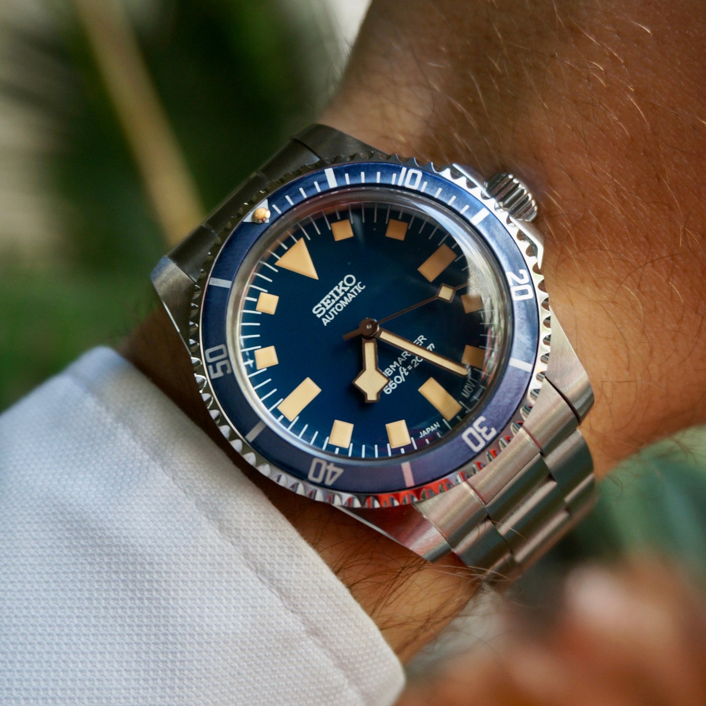 Seiko Submariner automatic Snowflake blue dial ghost bezel Marine National