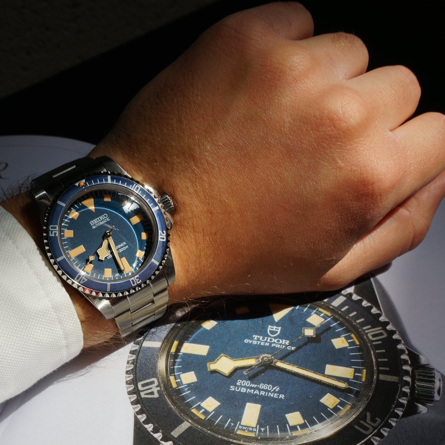 Seiko Submariner automatic Snowflake blue dial ghost bezel Marine National