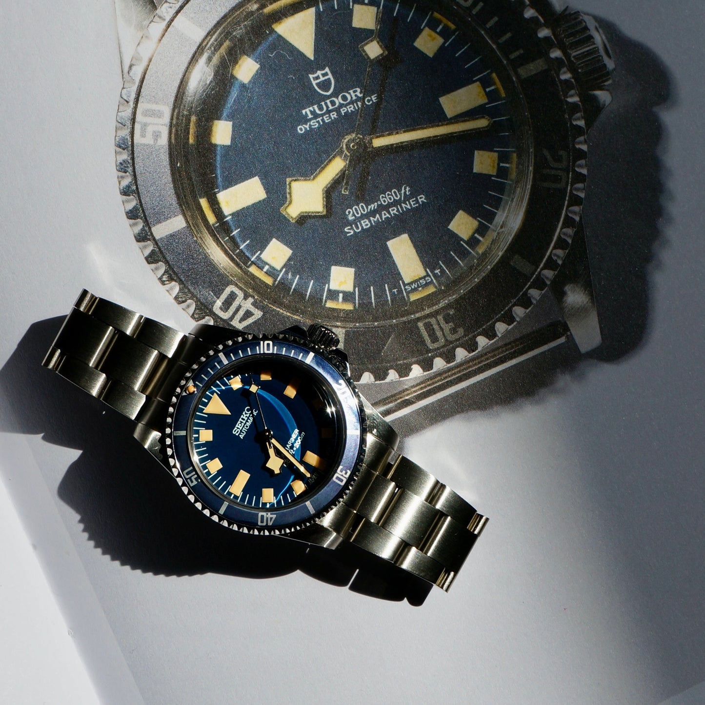 Seiko Submariner automatic Snowflake blue dial ghost bezel Marine National