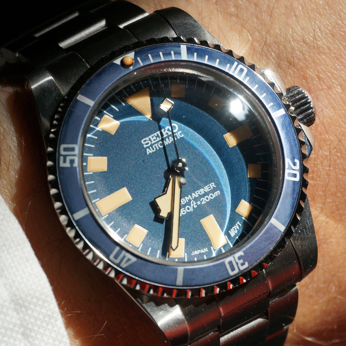 Seiko Submariner automatic Snowflake blue dial ghost bezel Marine National