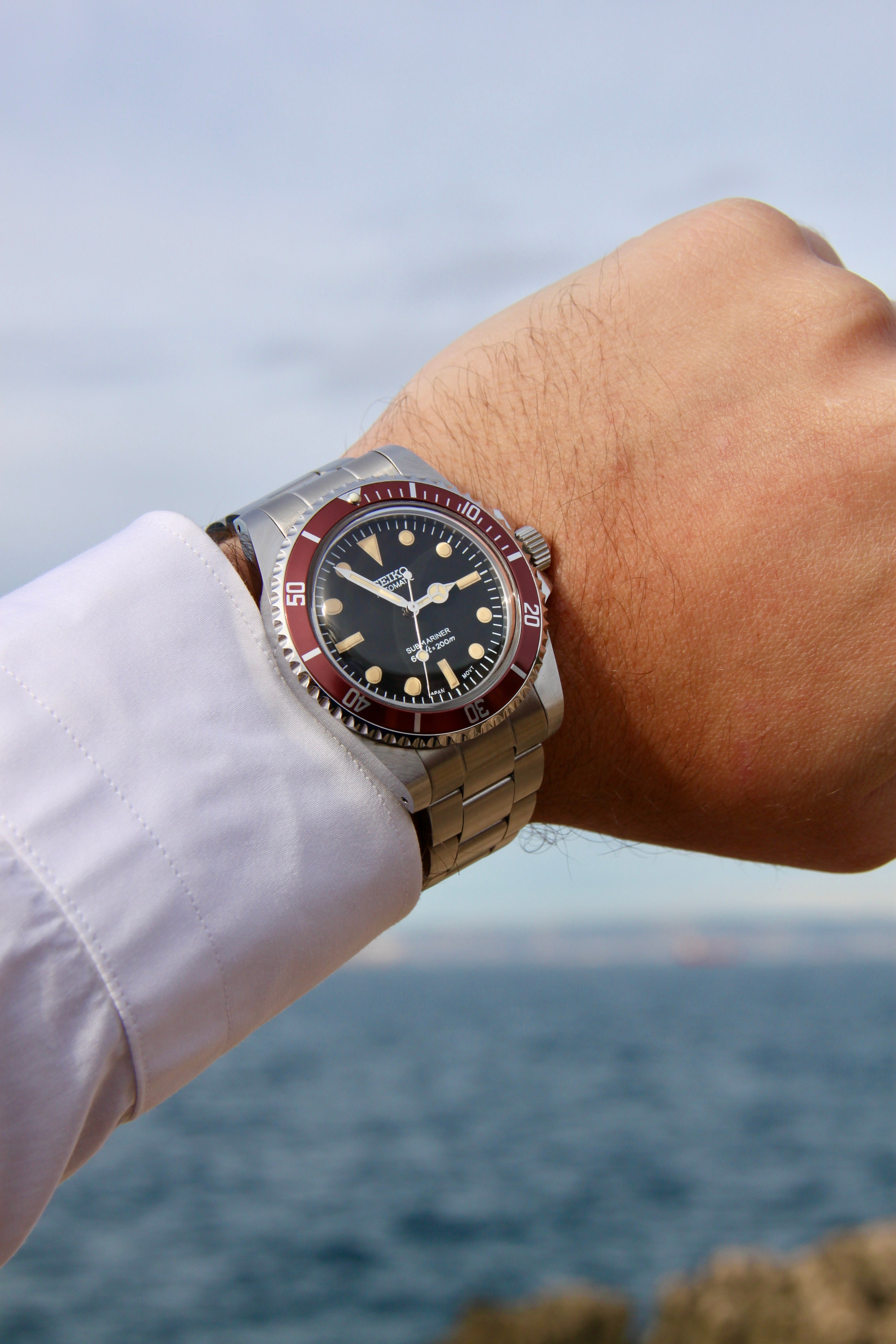 Seiko Mod Submariner Coffee Automatic Diver Watch 5513 Tribute