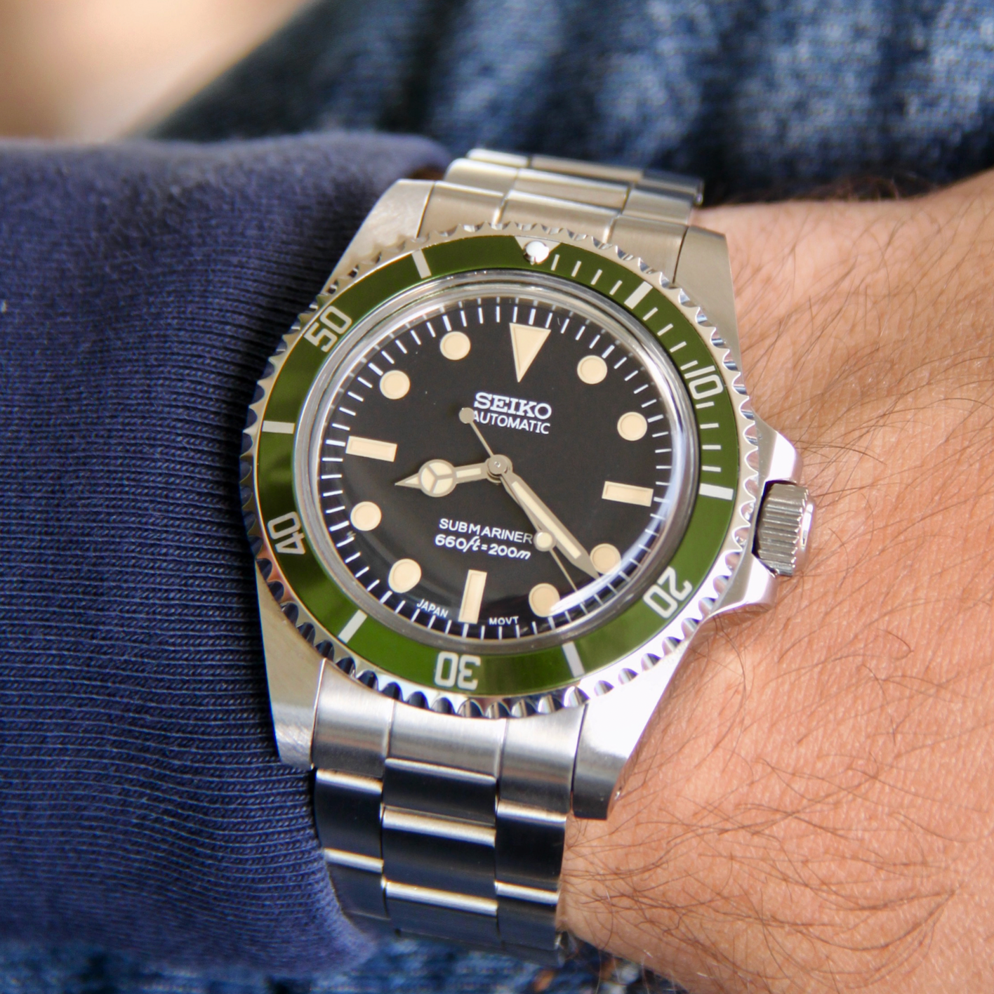 Seiko Submariner Green Line Bezel Hommage automatic Diver Watch