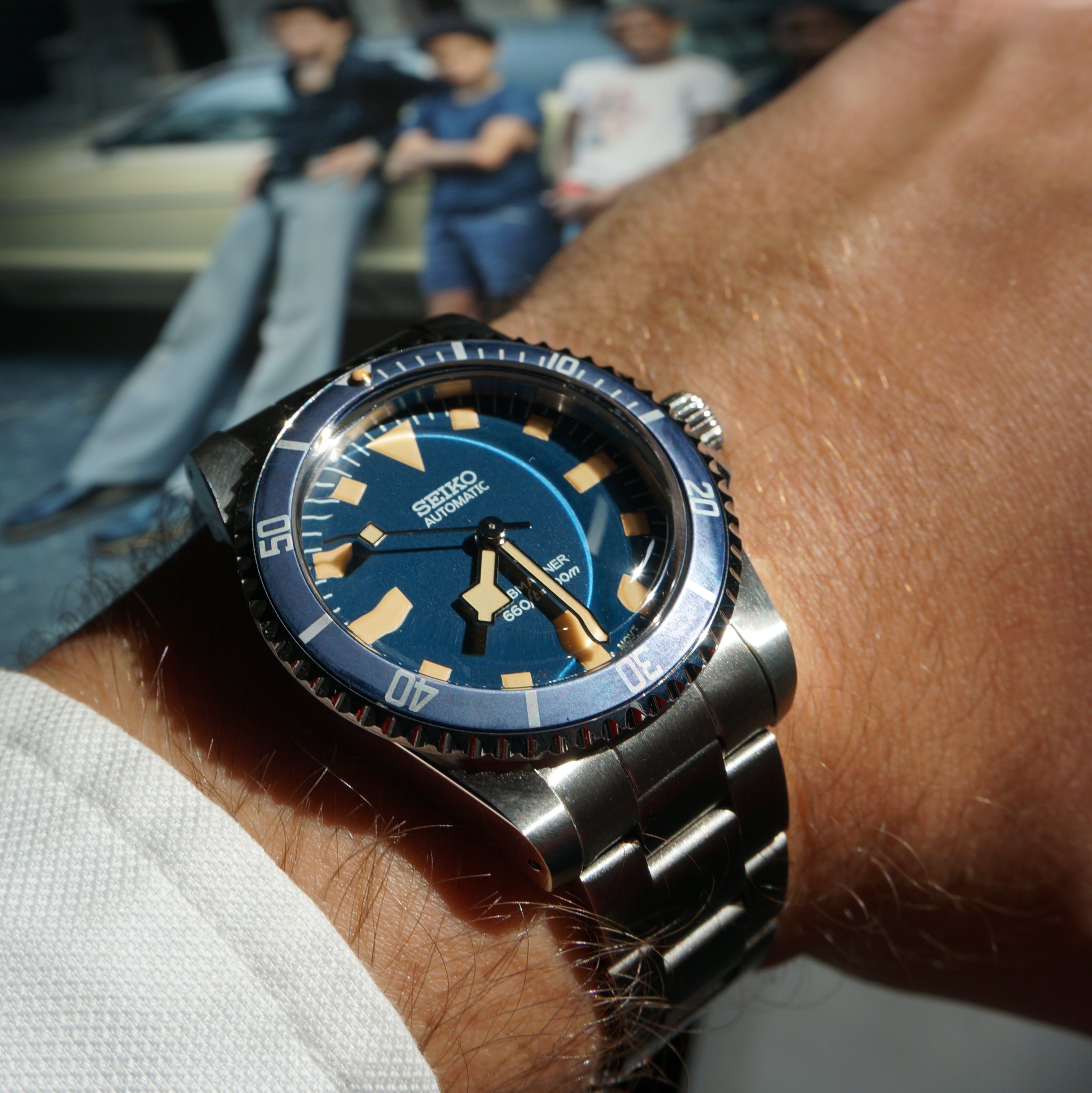 Seiko Submariner automatic Snowflake blue dial ghost bezel Marine National