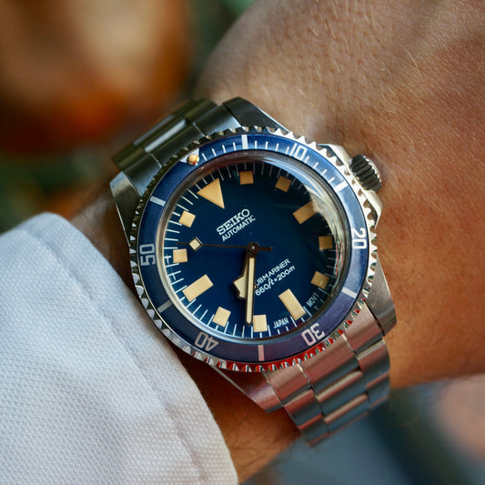 Seiko Submariner automatic Snowflake blue dial ghost bezel Marine National