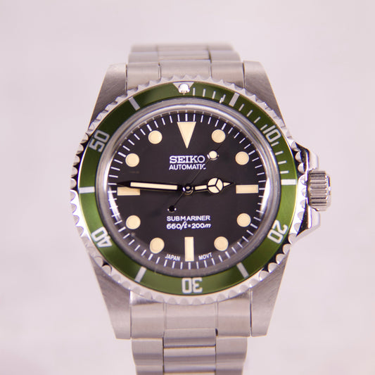Seiko Submariner Green Line Bezel Hommage automatic Diver Watch